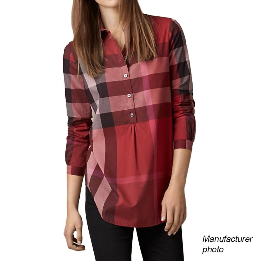 Burberry Brit Women's Red Nova Check Plaid Popover Tunic Top XL - Picture 13 of 13
